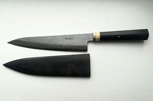 Custom Gyuto knife black wooden handle and saya of Customer Pictures from T.K from Lithuania.