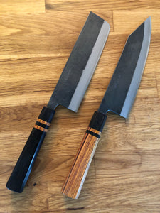 Cuchillos de chef de acero azul forjado a medida con el hermoso mango wa de la imagen del cliente de Darren.  R Estados Unidos
