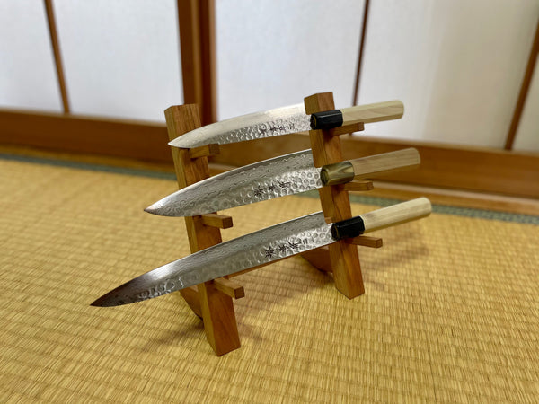 outlet ibuki Japanese Yama Sakura wooden knife stand display shelf holder tower rack kit for 3 knives