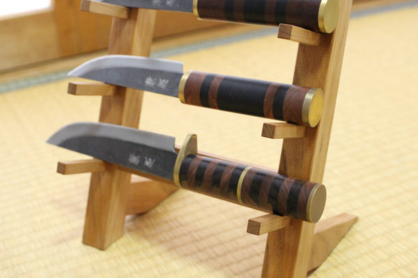 ibuki japonés Yama Sakura cuchillo de madera soporte de pantalla soporte estante torre rack kit para 3 cuchillos
