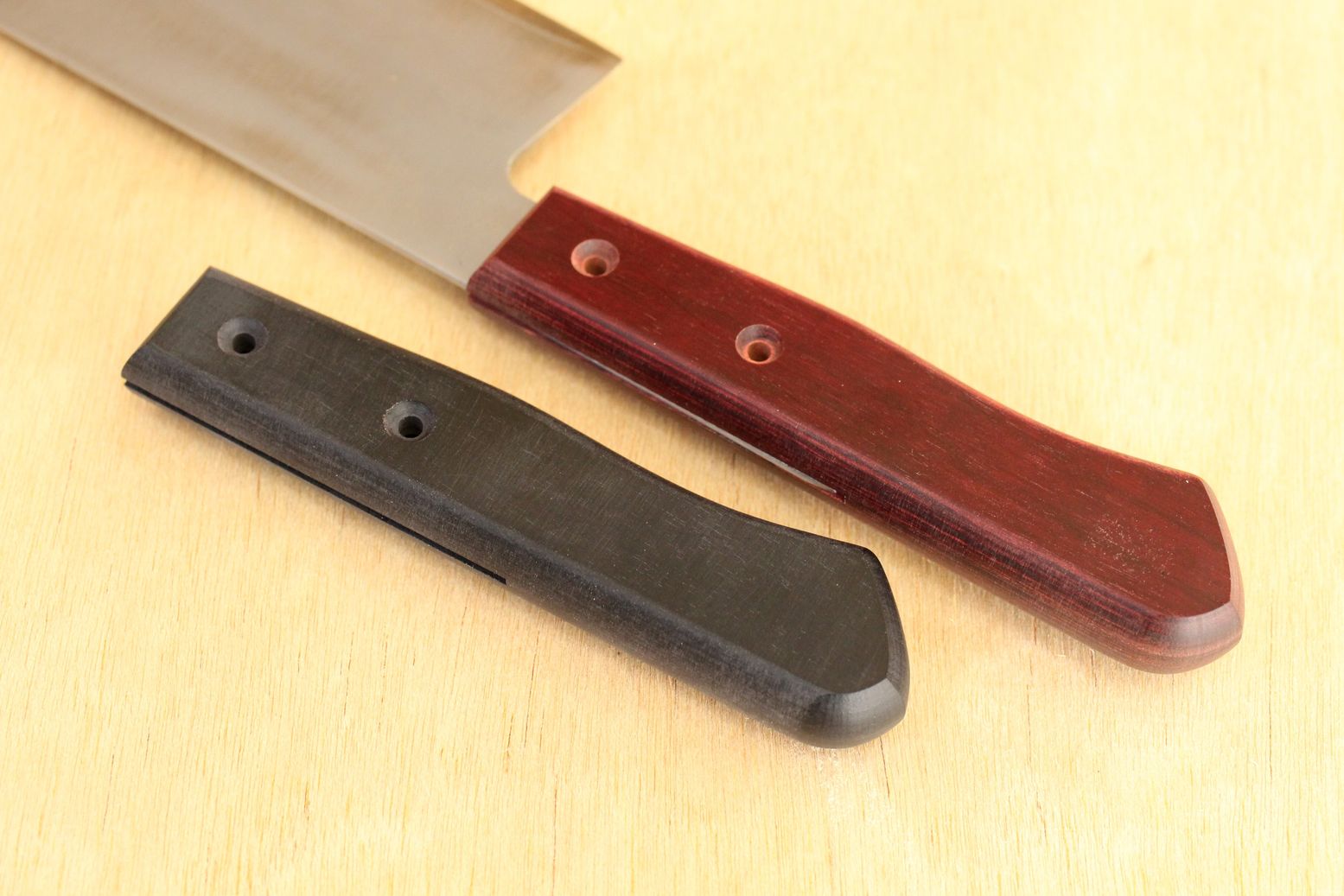 Half-Tang-Messer, Holzgriff, blankes komprimiertes Schichtholz, Größe L