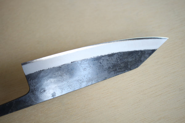 Kosuke Muneishi Håndsmedet blankt blad Blå #2 stål Kurouchi Kiritsuke Santoku kniv 150mm