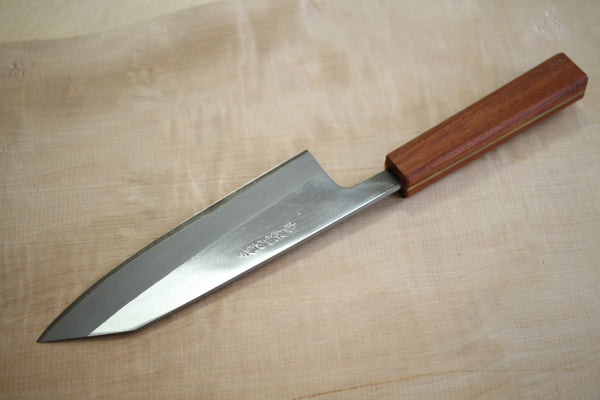 Kosuke Muneishi Håndsmedet blankt blad Blå #2 stål Poleret Kiritsuke Santoku kniv 150mm